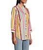 Color:Multi Stripe - Image 3 - Boyfriend Point Collar 3/4 Sleeve Striped Button Front Shirt