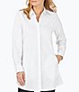 Color:White - Image 1 - Cici Solid Non-Iron Pinpoint Oxford Long Sleeve Point Collar Button Front Tunic