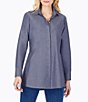Color:Midnight Sky - Image 1 - Cici Solid Non-Iron Pinpoint Oxford Long Sleeve Point Collar Button Front Tunic