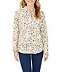 Color:Birch Wood - Image 1 - Davis Layered Dot Print Cotton Sateen Point Collar Neck Long Sleeve Button Front Top