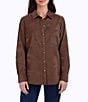 Color:Brown - Image 1 - Haven Solid Corduroy Point Collar Long Sleeve Round Hem Button Front Shirt