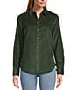 Color:Dark Green - Image 1 - Haven Solid Corduroy Point Collar Long Sleeve Round Hem Button Front Shirt