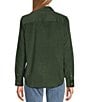 Color:Dark Green - Image 2 - Haven Solid Corduroy Point Collar Long Sleeve Round Hem Button Front Shirt