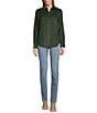 Color:Dark Green - Image 3 - Haven Solid Corduroy Point Collar Long Sleeve Round Hem Button Front Shirt