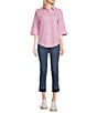Color:Orchid Bouquet - Image 3 - Joanna Solid Stretch Cotton Point Collar 3/4 Sleeve Button Front Blouse