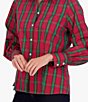 Color:Red Tartan - Image 3 - Joyce Woven Tartan Plaid Print Wing Collar Balloon Sleeve Button Front Shirt