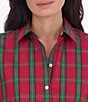 Color:Red Tartan - Image 4 - Joyce Woven Tartan Plaid Print Wing Collar Balloon Sleeve Button Front Shirt