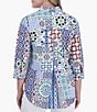 Color:Multi - Image 2 - Kelly Point Collar 3/4 Sleeve Intertwine Patchwork Print Button Front Shirt