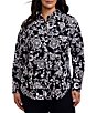 Foxcroft Margie Cotton Sateen Abstract Daisy Point Collar Long Sleeve Button Front Shirt - Image 1