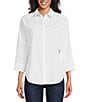 Color:White - Image 1 - Margie Stretch Cotton Point Collar 3/4 Sleeve Button Front Shirt
