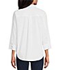 Color:White - Image 2 - Margie Stretch Cotton Point Collar 3/4 Sleeve Button Front Shirt
