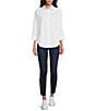 Color:White - Image 3 - Margie Stretch Cotton Point Collar 3/4 Sleeve Button Front Shirt