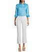 Foxcroft Margie Wrinkle Free Point Collar 3/4 Sleeve Cheetah Print Button Front Shirt, Color:Ibiza Turquoise - Image 3