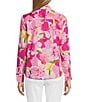 Color:Pink Multi - Image 2 - Mary Floral Print Y-Neck Point Collar Barrel Cuff Long Sleeve Button Front Shirt
