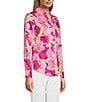 Color:Pink Multi - Image 3 - Mary Floral Print Y-Neck Point Collar Barrel Cuff Long Sleeve Button Front Shirt