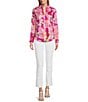 Color:Pink Multi - Image 5 - Mary Floral Print Y-Neck Point Collar Barrel Cuff Long Sleeve Button Front Shirt