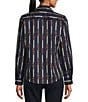 Color:Navy Multi - Image 2 - Mary Keychain Stripe Print Cotton Sateen Point Collar Long Sleeve Button Front Shirt