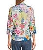 Color:Multi - Image 2 - Mary Printed Cotton Poplin Point Collar 3/4 Cuffed Sleeve Button Front Shirt