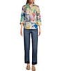 Color:Multi - Image 3 - Mary Printed Cotton Poplin Point Collar 3/4 Cuffed Sleeve Button Front Shirt