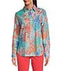 Color:Blue Multi - Image 1 - Meghan Coral Print Point Collar Long Sleeve Button Front Top