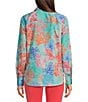 Color:Blue Multi - Image 2 - Meghan Coral Print Point Collar Long Sleeve Button Front Top