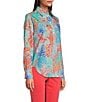 Color:Blue Multi - Image 3 - Meghan Coral Print Point Collar Long Sleeve Button Front Top