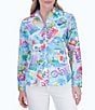Color:Blue Multi - Image 1 - Meghan Point Collar Long Sleeve Travel Conversational Print Shirt