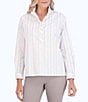 Color:White/Black - Image 1 - Mia Lurex Knit Stripe Print Ruffle Collar Long Sleeve Popover Top