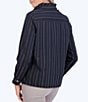 Color:Black/White Stripe - Image 2 - Mia Lurex Knit Stripe Print Ruffle Collar Long Sleeve Popover Top