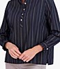 Color:Black/White Stripe - Image 3 - Mia Lurex Knit Stripe Print Ruffle Collar Long Sleeve Popover Top