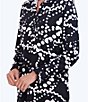 Color:Black/White - Image 3 - Mia Printed Stretch Jersey Knit Ruffle Neck Long Sleeve Half Button Placket Shirt