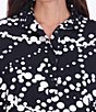 Color:Black/White - Image 4 - Mia Printed Stretch Jersey Knit Ruffle Neck Long Sleeve Half Button Placket Shirt