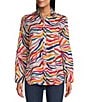 Color:Multi - Image 1 - Multicolor Zebra Print Long Sleeve Button-Front Boyfriend Shirt