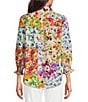 Color:Multi - Image 2 - Oliva Floral Print Point Collar 3/4 Sleeve Button Front Top