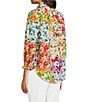 Color:Multi - Image 4 - Oliva Floral Print Point Collar 3/4 Sleeve Button Front Top