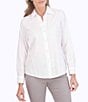 Color:White - Image 1 - Paityn Circle Jacquard Point Collar Long Sleeve Shirttail Hem Button Front Shirt