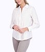 Color:White - Image 2 - Paityn Circle Jacquard Point Collar Long Sleeve Shirttail Hem Button Front Shirt