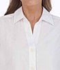 Color:White - Image 3 - Paityn Circle Jacquard Point Collar Long Sleeve Shirttail Hem Button Front Shirt