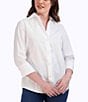 Color:White - Image 1 - Paityn Jacquard Point Collar 3/4 Sleeve Shirttail Hem Button Front Shirt