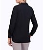 Color:Black - Image 2 - Pandora Stripe Print Wing Collar Long Sleeve Curved Hem Button Front Woven Tunic