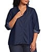 Foxcroft Plus Size Agnes Tencel Cotton Wing Collar 3/4 Sleeve Tunic - Image 1