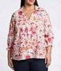 Color:Pink Multi - Image 1 - Plus Size Alexis Floral Print Point Collar 3/4 Sleeve Top