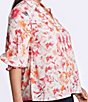 Color:Pink Multi - Image 3 - Plus Size Alexis Floral Print Point Collar 3/4 Sleeve Top