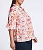 Color:Pink Multi - Image 6 - Plus Size Alexis Floral Print Point Collar 3/4 Sleeve Top