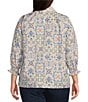 Color:Multi - Image 2 - Plus Size Alexis Watercolor Mosaic Print Point Collar 3/4 Sleeve Popover Top