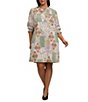Foxcroft Plus Size Alicia Cotton Patchwork V-Neck 3/4 Cuffed Sleeve Shift Dress - Image 1