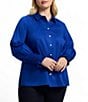 Foxcroft Plus Size Avril Stretch Matte Sateen Long Sleeve Button-Front Shirt, Color:Blue Topaz - Image 1