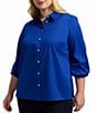 Foxcroft Plus Size Avril Stretch Matte Sateen Long Sleeve Button-Front Shirt, Color:Blue Topaz - Image 3