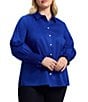 Foxcroft Plus Size Avril Stretch Matte Sateen Long Sleeve Button-Front Shirt, Color:Blue Topaz - Image 1