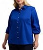 Foxcroft Plus Size Avril Stretch Matte Sateen Long Sleeve Button-Front Shirt, Color:Blue Topaz - Image 3